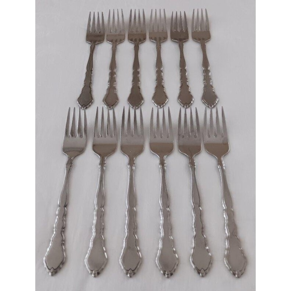 Set 12 Oneida Royal Chippendale Stainless Salad Forks Flatware Glossy Fork